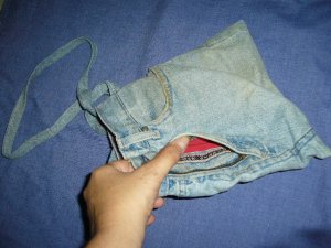 Recycling fun!  shoulderbag made from ripped jeans with nifty pockets.